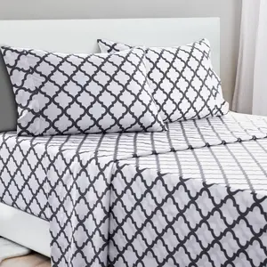 Lux Decor 4 Pc Quatrefoil & Floral Bed Sheets Set - Upto 16" Deep Pocket Breathable Polyester Soft Bedding Set With Pillowcases -Wrinkle Free - Decorative Bedding Set- Complete Sheet Set