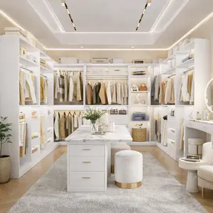 Unikito Corner Closet System with 6 Wooden Drawers and 6 Hanging Rods,Sturdy Walk-in Closet Organizer Wardrobe with Storage Shelves，3000 lbs Capacity