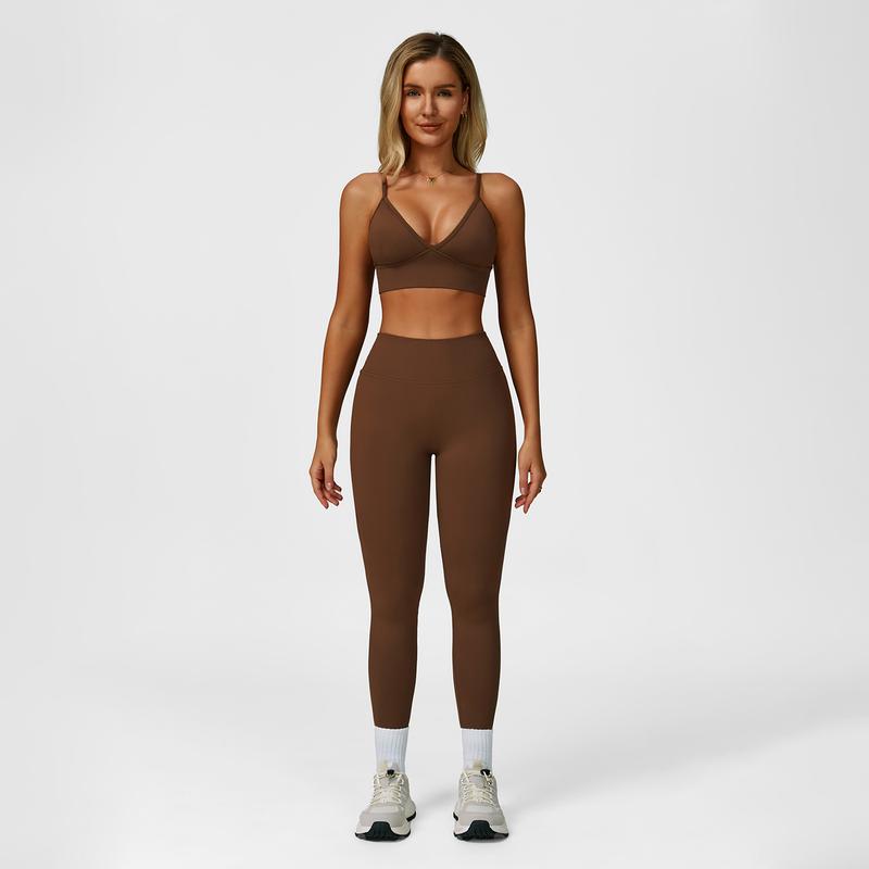 Women's Solid Color Cut-Out Backless Camisole Top & High-Waist Leggings Tracksuit Set, Sporty Comfortable Breathable Outfits for Yoga, Gym, Workouts, Running, Valentine's Day Gift for Girls, Ladies' Summer Sports Wear Athleisure Sweatsuit