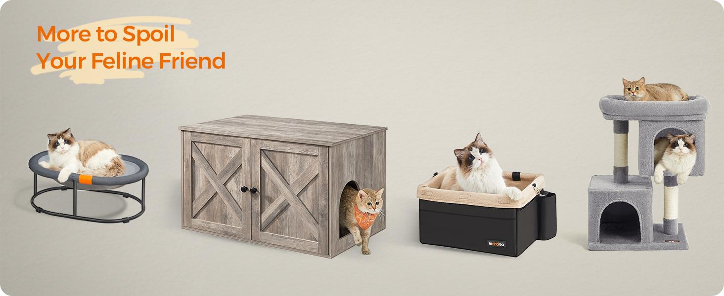 Feandrea Pet Bed, Cat Hammock, Elevated Cat Bed for Multiple Cats, with Removable Washable Mesh, for Pets up to 28 lb, Oval, Gray UPCB002G01