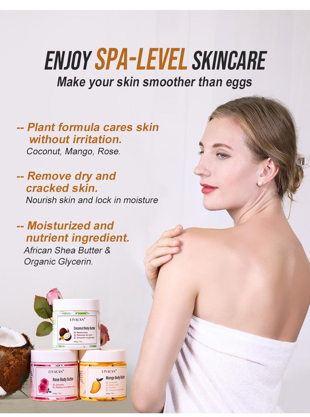 LIYALAN Coconut Rose & Mango Body Butter 7oz Each - Moisturizing & Skin Repairing Lotion for Comfortable Skin Care