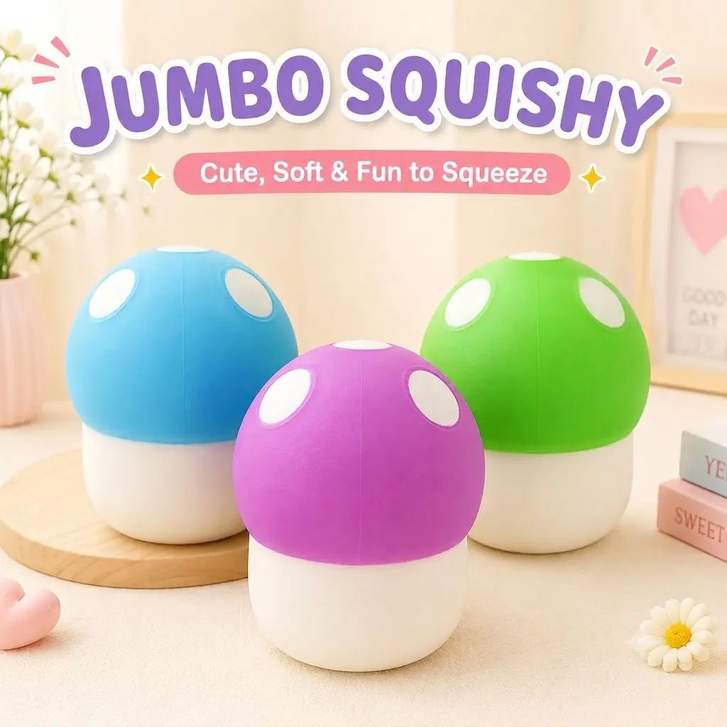 17cm Jumbo Squishy Mushroom Toy - Giant Squeeze Toy with Shaving Cream Filling, Soft TPR Unisex Stress Relief Sensory Fidget for Fidgeting Needs, Sensory Products Highlighting Softness