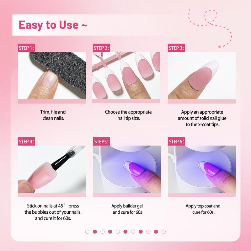 JODSONE 154pcs New Upgrade French Gel Nail Tips Kit French Tip Press on Nails Soft Fack Nail Tips Gel Nail Glue,Builder Gel,Top Coat,Nail Lamp All Included for Nail Art Easy DIY