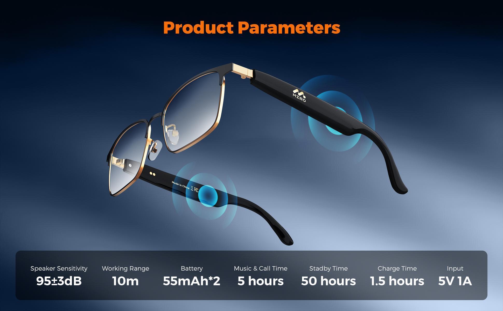 【W5】MIRO Smart Audio Glasses – 10-Hour Battery, Blue Light Filter & Stereo Audio, Ideal for Meetings, Work, Travel & Daily Use, Comfortable & Stylish, Thoughtful Tech Gift for Professionals & Music Lovers During Holidays