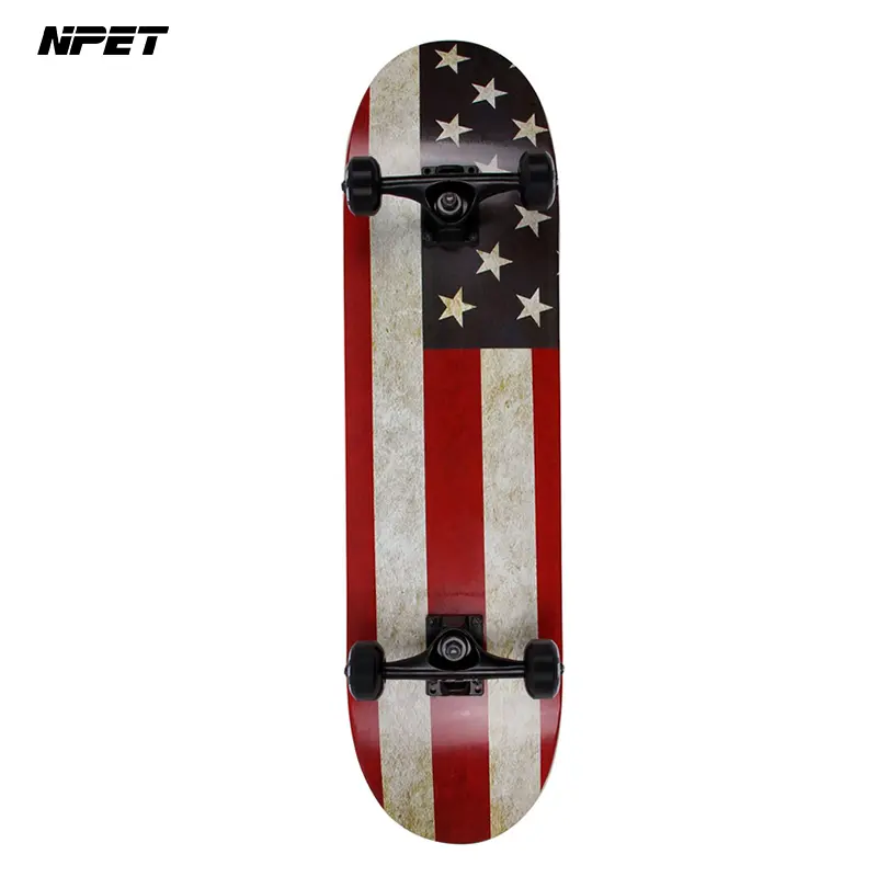 NPET 31-Inch Printed Sticker Skateboard with USA Flag Wrap Graphic - 7-Ply Maple Deck, Skateboard Trucks, Rubber Wheels, High-Performance ABEC-9 Bearings, Sturdy Lightweight Build, for Beginners & Pros, Smooth Ride, Printed Sticker Skateboards