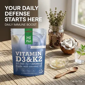 HiPlus Vitamin D3 and K2 10,000 IU & 200 mcg Supports Immune Function & Promotes Bone Health, Pure Ingredients High Dose Vitamin Supplement, Coconut Oil, 300 Softgels