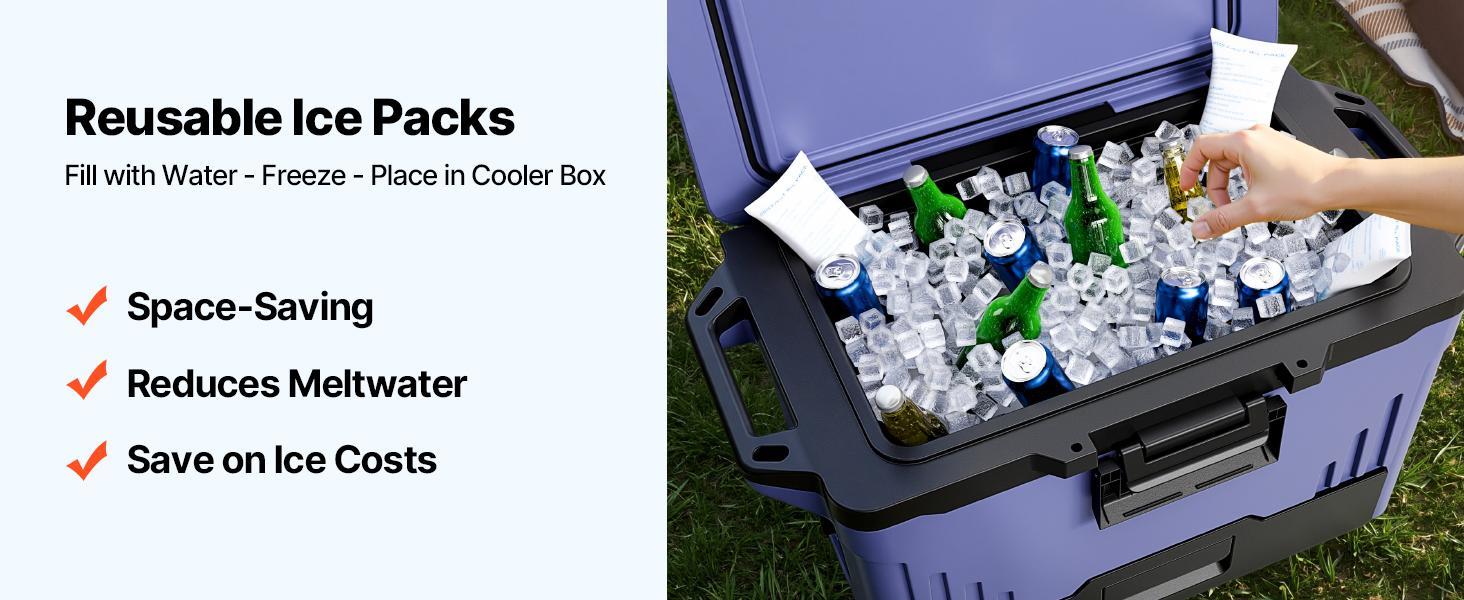 VEVOR 50QT Hard Cooler, Portable Outdoor Cooler & Cool Bag with Leak-Resistant Insulated Chest, 48-Hour Ice Retention, Heavy-Duty Handle, Ultra-Light for Camping, Concerts, Outdoor Trips#BackToSchool