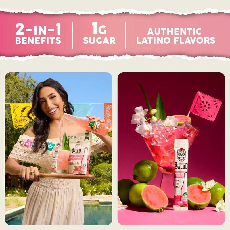 Salud x Jarritos 2-in-1 Hydration Packets + Immunity Electrolytes Powder, Guava - Agua Fresca Drink Mix, Elderberry, Dairy & Soy Free, Non-GMO, Gluten Free, Vegan, 1g Sugar (15 Servings)