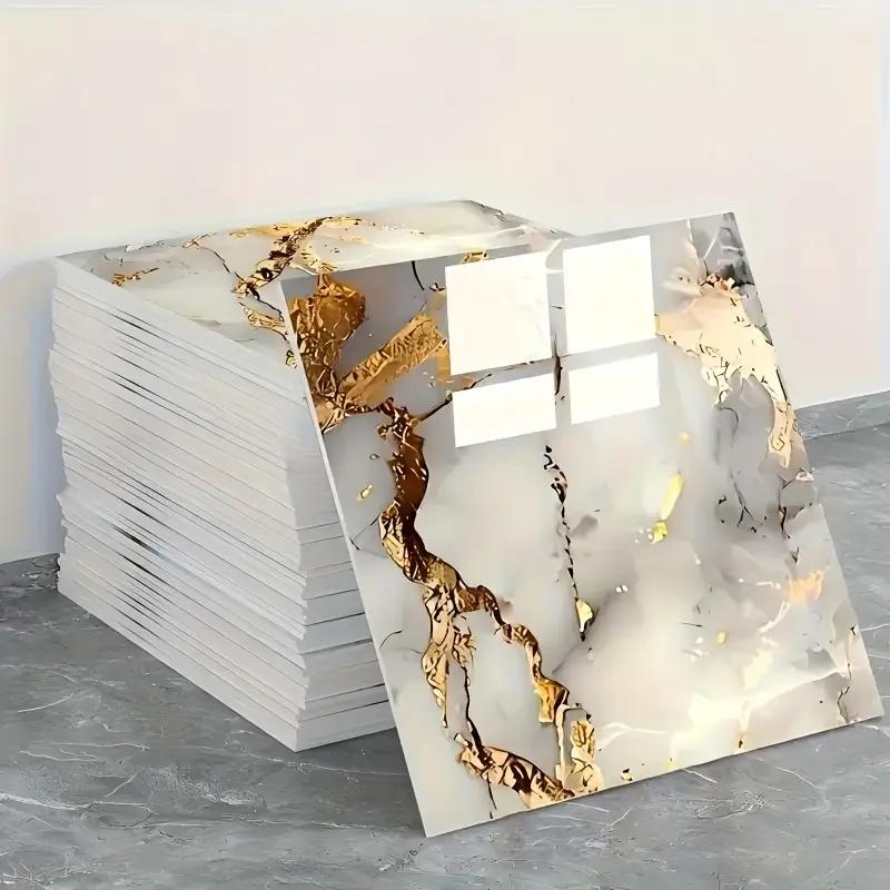 10/20Pcs Self-Adhesive Glossy Marble Sheets - Peel & Stick Waterproof PVC Ceramic Layers Suitable Backsplash, Bathroom, Living Room Walls - Installation,Modern Marble Patterns (UV Printed)11.8*11.8inch