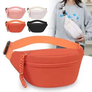1PC Women's Fashion Multi-Function Waist Pack, Adjustable Crossbody Strap Fanny Pack with Braided Zipper Tab, Casual Solid Color Chest Bag for Travel Running Shopping Daily Wear