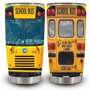 1pc 20oz School Bus Art Tumbler with Lid, Insulated Travel Mug, Gift for Women Men, Ideal for Halloween, Independence Day, Memorial Birthday Gift, Coffee Cup, weird stuff