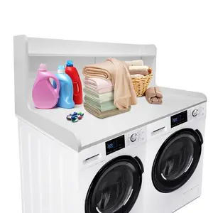 Garvee 2 Tier Washer Dryer Countertop with Shelf,54x27.5in Waterproof Wood Organizer Rack with Storage,Space-Saving Leader for Laundry Room,White