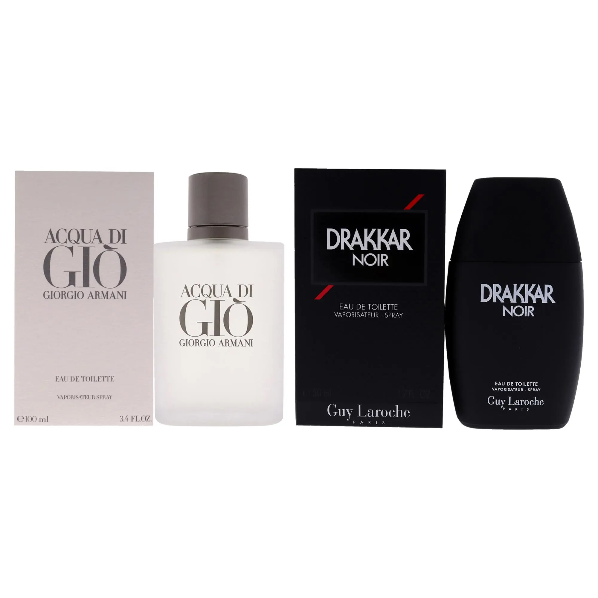 Acqua Di Gio and Drakkar Noir Kit by Various Designers colognes for men - 2 Pc Kit 3.4 oz EDT Spray, 1.7 oz EDT Spray