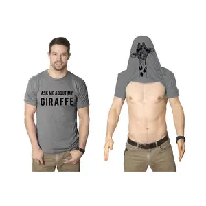Ask Me About My Giraffe T Shirt Funny Animal Flip Cool Graphic Hilarious Tee Mens Funny T Shirts Cool Vintage Fashion T-Shirt Gift Classic Menswear Flip Apparel for Men Funny Animal Short Sleeve Novelty Tees Light Grey