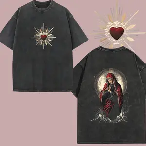 valentine shirts Sacred Heart Virgin Mary Oversized Tee: Vintage Washed Black Faithcore Shirt