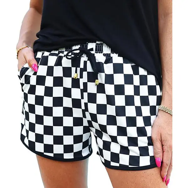 Summer Womenswear Chvity Women's Plaid Shorts, Casual Elastic Waist Checkered Bottoms with Pockets for Trendy Everyday Wear