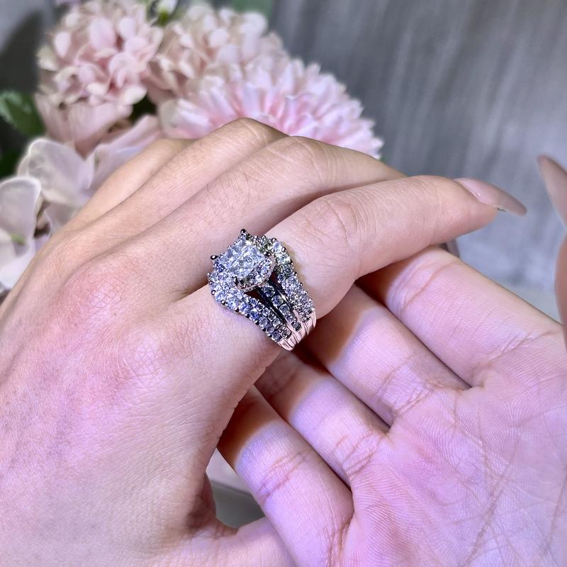 JJ CHIC Square Five-in-One Ring for Women, S925 Sterling Silver Micro Pave CZ Stones Halo Design - Perfect Gift for Girlfriend or Wife Jewelry Elegant Daily Wear Stunning Luxurious