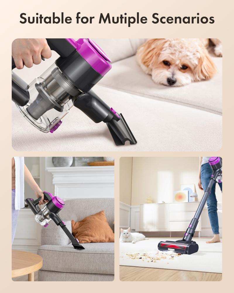Homeika Cordless Vacuum Cleaner-H318, 300W 23KPa Lightweight Stick Vacuum with 48mins Runtime Battery, 3 Suction, LED Display, Powerful Vacuum Cleaner with Sofa Brush for Hard Floor/Carpet/Pet Hair/Car