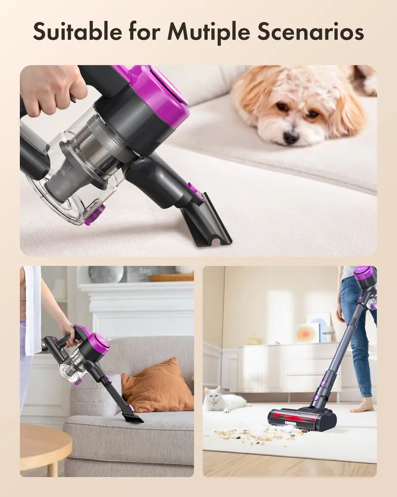 Product Introduction of Homeika Cordless Vacuum Cleaner-H318, 300W 23KPa Lightweight Stick Vacuum with 48mins Runtime Battery, 3 Suction, LED Display, Powerful Vacuum Cleaner with Sofa Brush for Hard Floor/Carpet/Pet Hair/Car 16