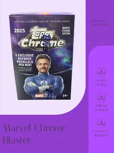 Topps 2025 Chrome Marvel Studios Blaster Box Factory Sealed Official Licensed Trading Cards with 4 Exclusive Raw Wave Parallels Single Pack Options-4 Per Pack