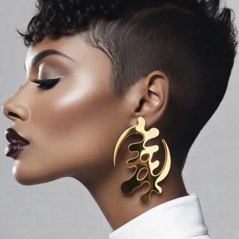 Big African Gye Nyame Earrings - Gold-Tone Design Jewelry Piece