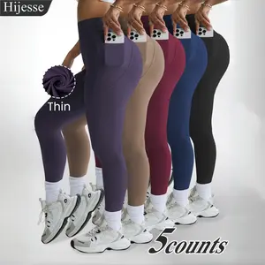 Hijesse 5 Pcs Spring Women High-Waisted Leggings for Women with Pockets – High-Stretch Butt Lifting Compression Pants for Gym, Running & Daily Fitness – Soft & Comfortable Workout Bottoms
