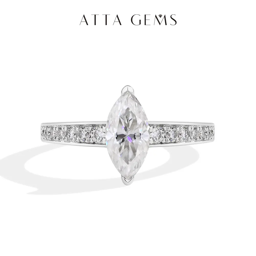 ATTAGEMS D VVS1 Color Marquise Shape 1CT Lab-Created Moissanite Ring for Women Men Unisex 925 Sterling Silver Engagement Wedding Rings Gift Jewelry Casual R291, Engagement Rings summerwins tiktokshopbacktoschool