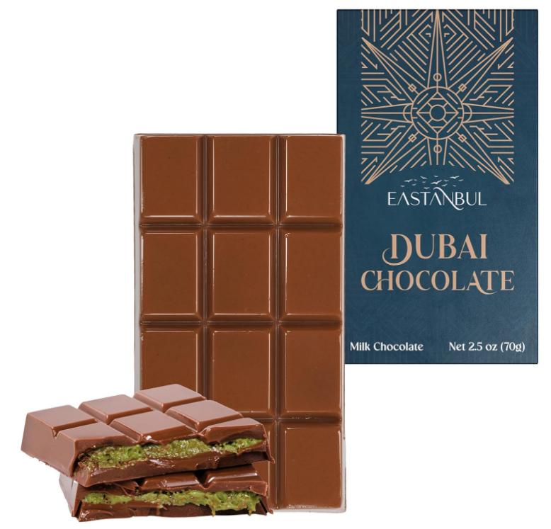 Eastanbul Dubai Chocolate Bar Pistachio, 2.5oz Mini Treat, Premium Pistachio Dubai Chocolate Bar, Viral Candy with Shredded Phyllo Dough, Knafeh, Gift Box