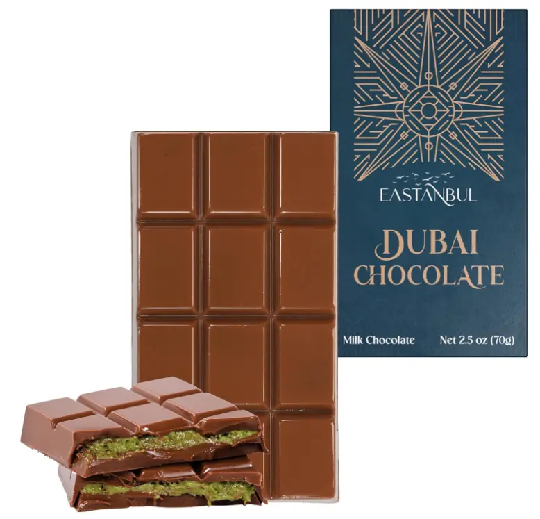 Eastanbul Dubai Chocolate Bar Pistachio, 2.5oz Mini Treat, Premium Pistachio Dubai Chocolate Bar, Viral Candy with Shredded Phyllo Dough, Knafeh, Gift Box