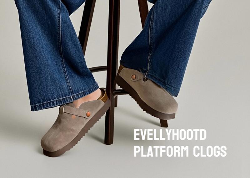 EVELLYHOOTD Women Men Round Toe Cork Footbed Platform Clogs Fashion Leather Outdoor Slippers Adjustable Buckle Clogs