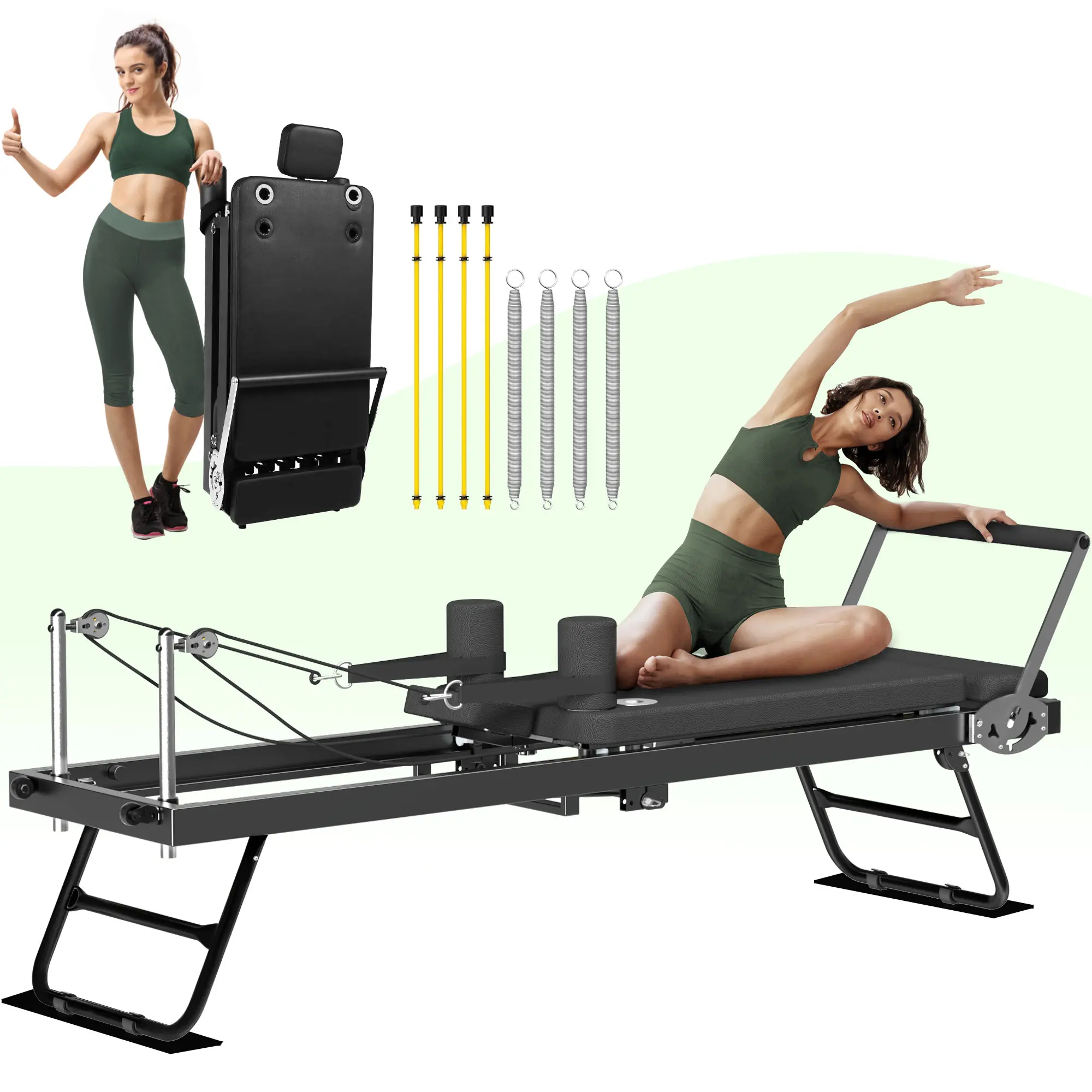 Pilates Reformer, Foldable Reformer Pilates Machine, Pilates Equipment for Home Women Use Gym Workout & Advanced and Beginners Users summervibes