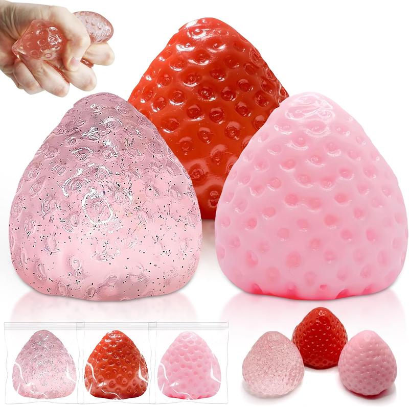 3 Pcs Big Taba Squishy Strawberry Kawaii Super Soft Stress Relief Fidget Toys for Kids & Adults Fun Relaxing Toy