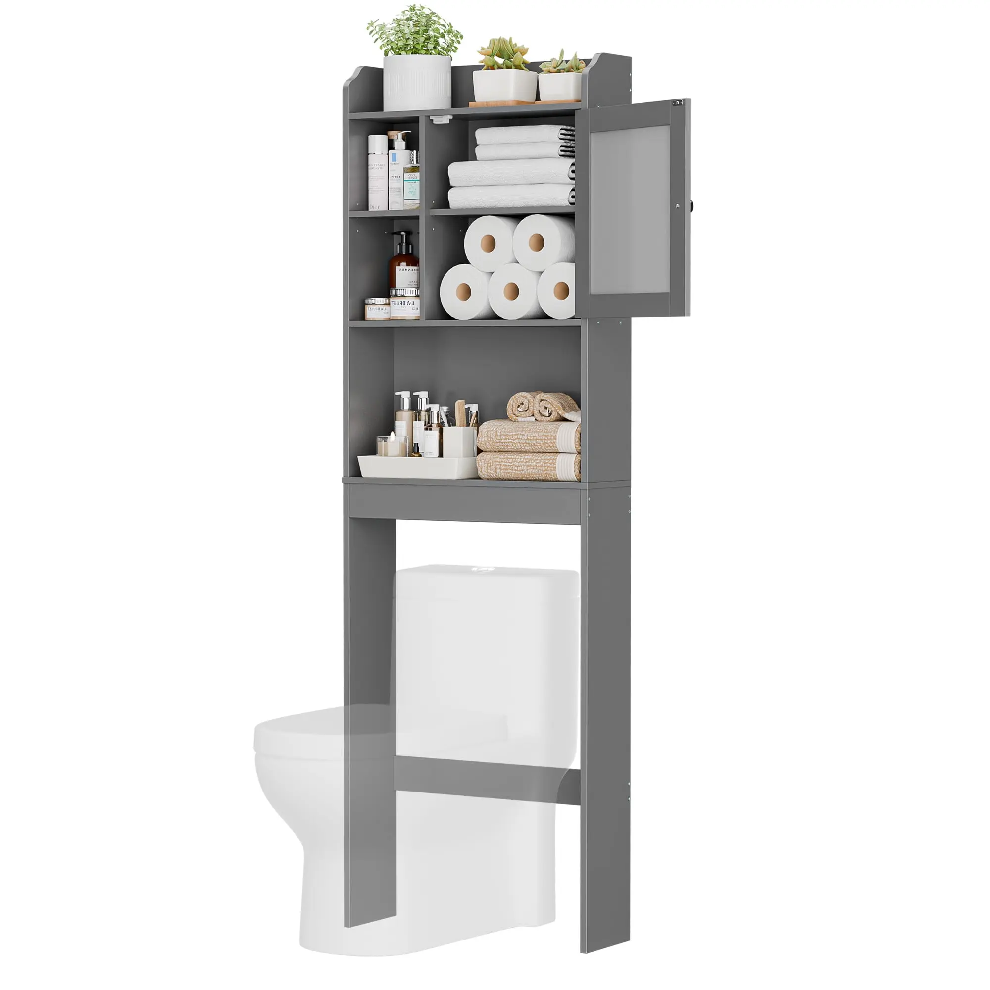 Segawe Over-The-Toilet Bathroom Storage Cabinet - 68.3"H Sturdy Wood Frame, 3-Tier Toilet Organizer Rack & Shelf Unit, Gray/White/Brown Easy-Assembly Space Saver, 22lbs Weight Capacity, Toilet Shelf Unit