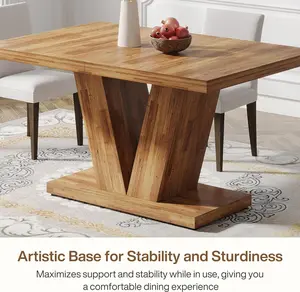 47-Inch Dining Table for 4, Walnut Brown Kitchen Dinner Table with Heavy Duty Pedestal, Farmhouse Wooden Eating Table for Home, Dining Room, Small Space