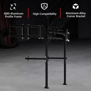 Dardoo 3030 Aluminum Triple Monitor Stand Supports three 27" or 32" displays with height adjustability. Built with durable aluminum profiles and reinforced corner brackets for reliable stability. Compatible with 3060 aluminum cockpits