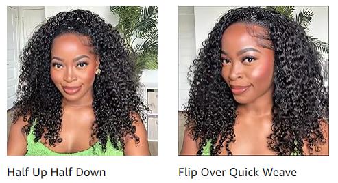 [3 In 1 Half Wig] Hot Star Kinky Curly Wear Go Glueless Wigs Human Hair Wigs for Women Drawstring Seamless Flip Headband Wig Beginner Friendly