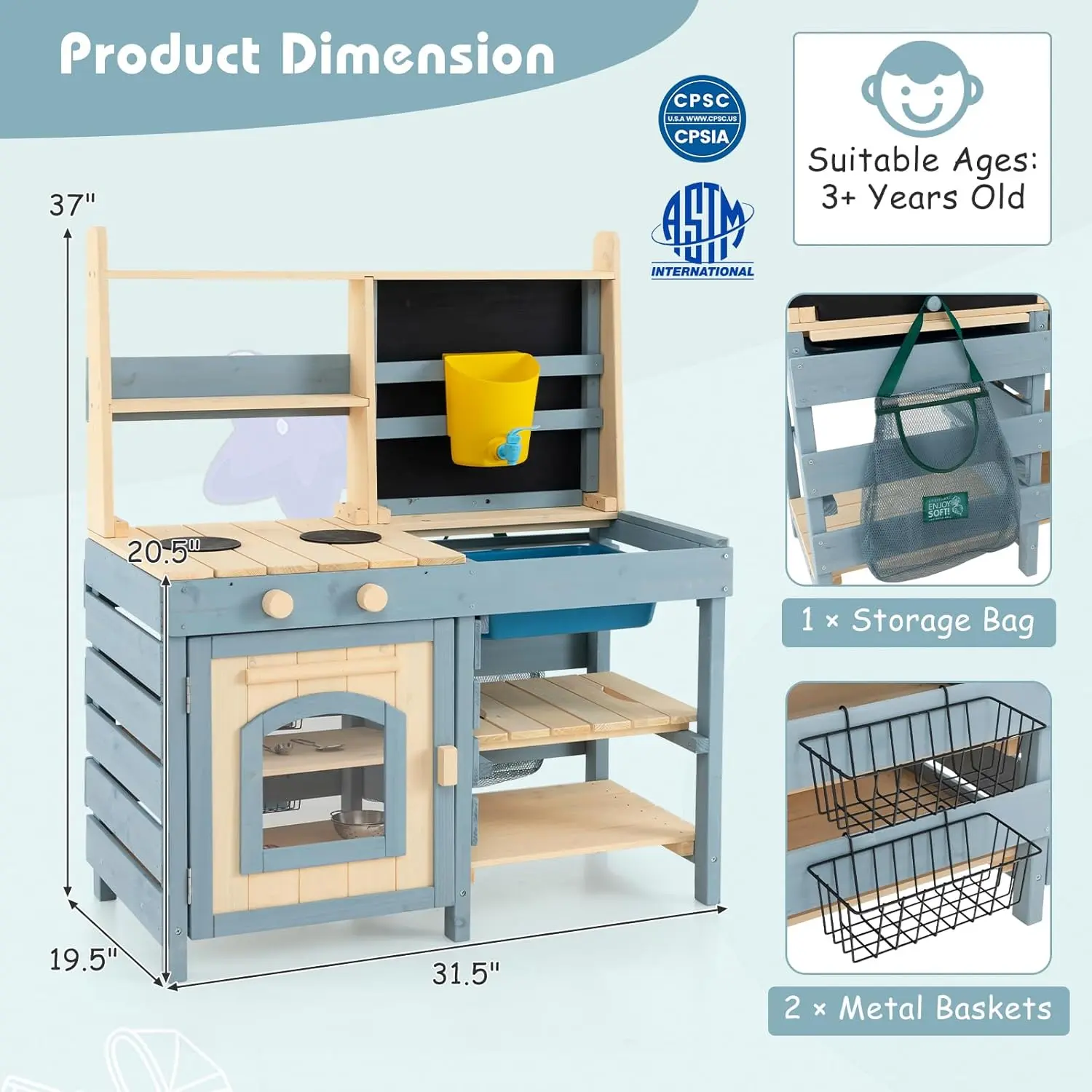 Blue - 2 in 1 Play Kitchen & Grocery Store