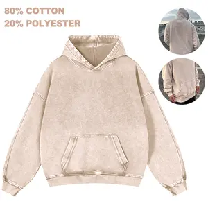 Solid Color 80% Cotton 20% Polyester Vintage Thick Hoodie Unisex Relaxed Fit Drawstring Hooded Cotton Sweatshirt with Front Pocket Design Comfortable Hoodie for Everyday Wear Suitable for All Genders