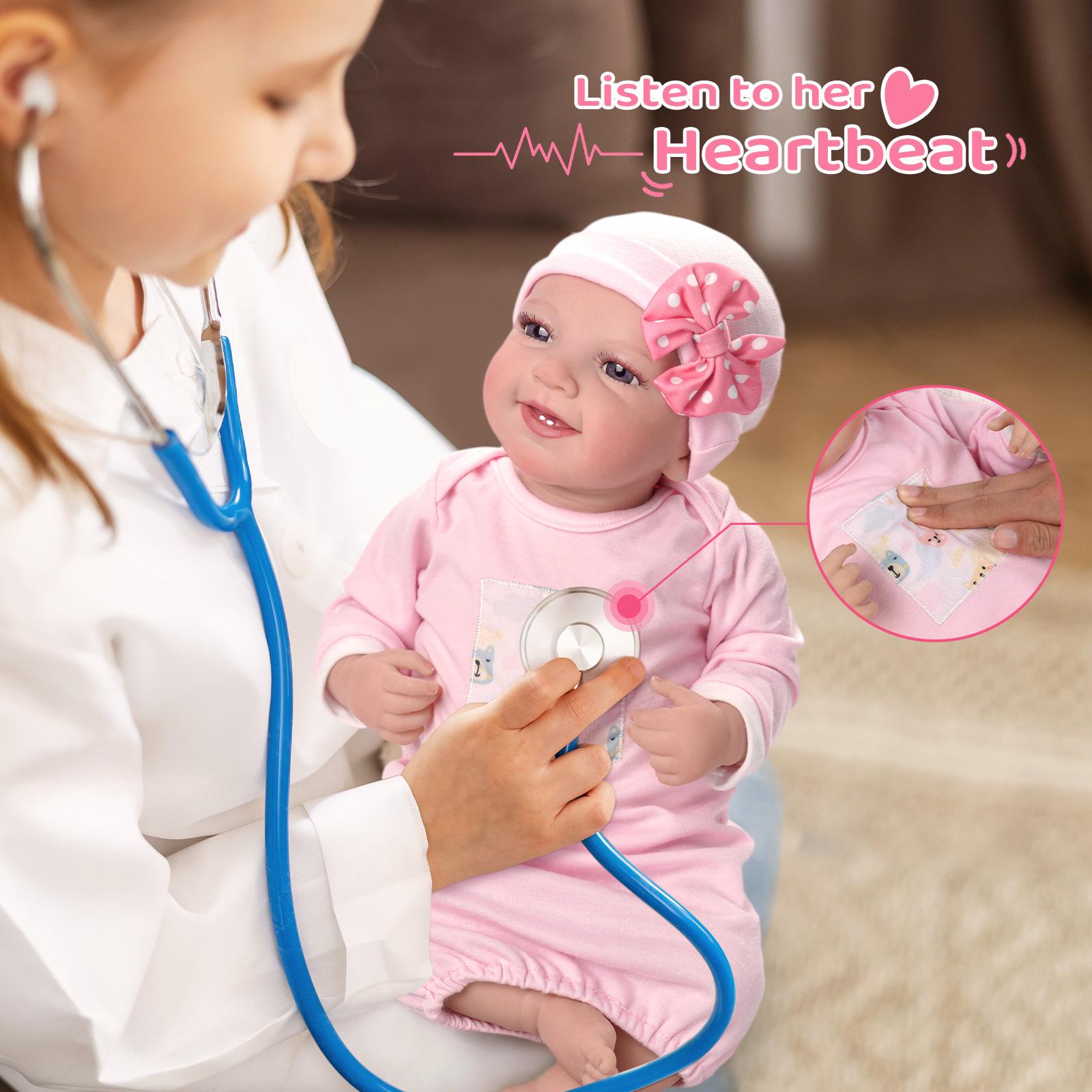 BABESIDE Lifelike Reborn Baby Dolls Leen Talking + Heartbeat Coos And Breath 20-Inch Soft Body Realistic-Newborn Smile Baby Girl Doll Poseable Real Life Baby Dolls With Toy Accessories Gift Set For Kids Age 3+ - Heartbeat Style BABESIDE Lifelike Reborn Baby Dolls Leen Talking + Heartbeat Coos And Breath 20-Inch Soft Body Realistic-Newborn Smile Baby Girl Doll Poseable Real Life Baby Dolls With Toy Accessories Gift Set For Kids Age 3+ - Heartbeat Style