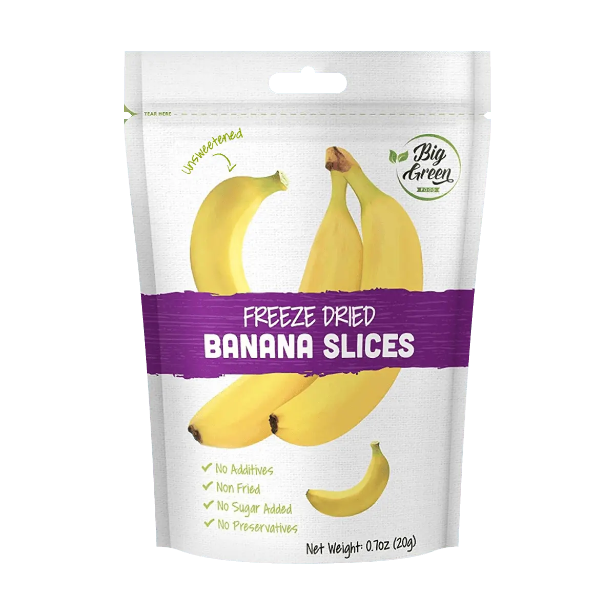 BIG GREEN Freeze Dried Banana Chips - Natural, Crispy, Healthy Snack, 20g Pack