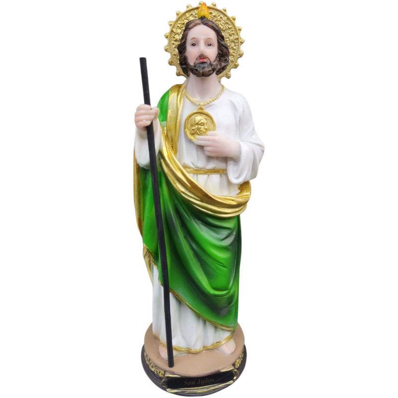 San Judas 8" Inches Tall Statue Classic Plain Green and Gold Patrono de los Casos Imposibles Religious Decor Saint Jude patron