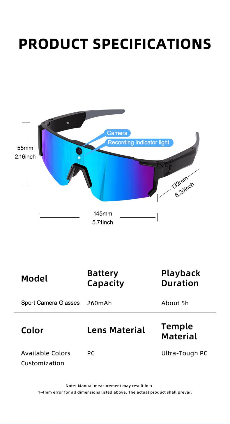Smart Sports Glasses with 8MP Camera, 2K Photo/1200P Video Recording Wearable Glasses, IP54 Waterproof Multifunctional Wireless Audio Bluetooth Glasses with Headphone, Outdoor Sports Polarized Sunglasses with AI Voice Assistant, UV Protection Eyeglass Smart Sports Glasses with 8MP Camera, 2K Photo/1200P Video Recording Wearable Glasses, IP54 Waterproof Multifunctional Wireless Audio Bluetooth Glasses with Headphone, Outdoor Sports Polarized Sunglasses with AI Voice Assistant, UV Protection Eyeglass