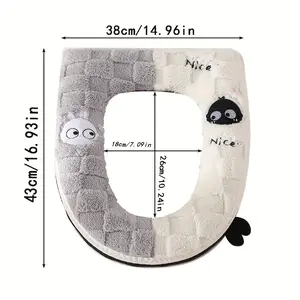 [][]New Plush Toilet Seat Cover Thickened Insulation Home Use Cartoon Embroidery Zipper Style Bathroom Toilet Seat Cushion