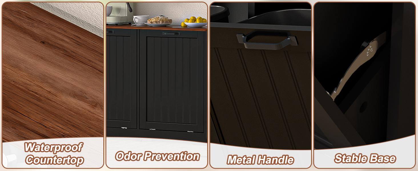 【Does Not Include Trash Can】AHB Hidden Storage Cabinet for 2 Trash & Recycle Bins | Space Saving Tilt Out Design | Pet Proof Wooden Cabinet for Kitchen, Laundry Room & Bathroom