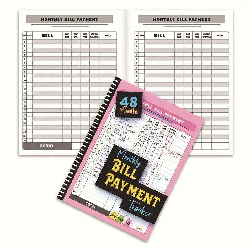 48-Month Budget Tracking Notebook Monthly Financial Organizer English Paper Material for Personal Finance Management Weekly Planner Pink Notepad Bill Payment Checklist Office Stationery Supplies