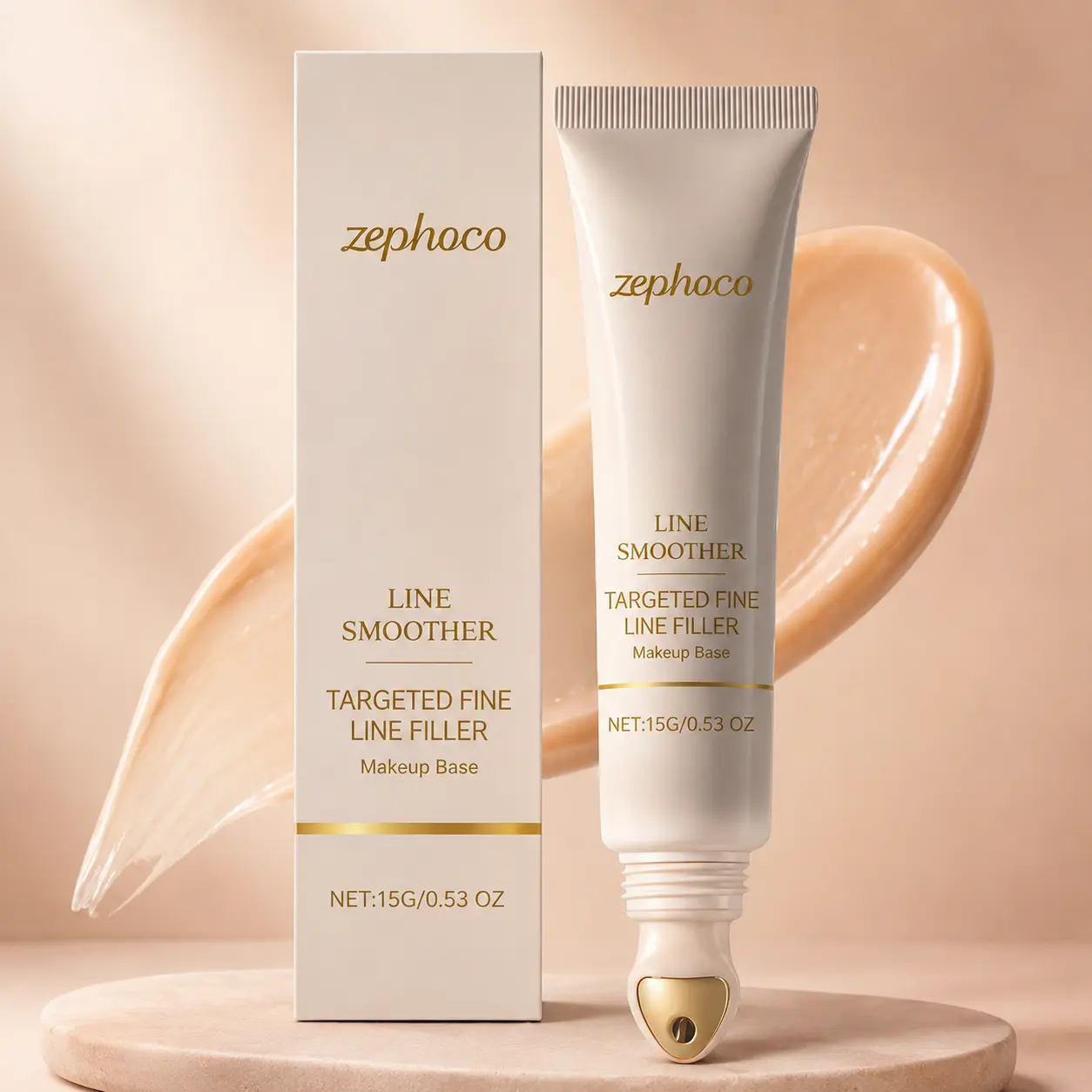 Targeted Fine Line Smoother Primer, Pore-Blurring Makeup Base with Precision Applicator Tip, Lightweight Soft-Focus Face Cream, 15g Compact Foundation