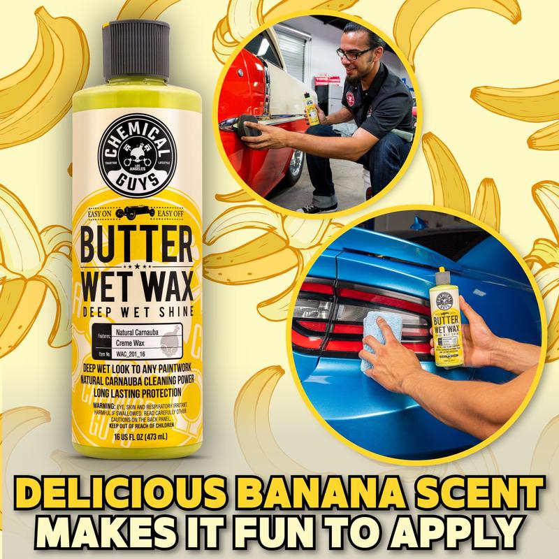 CHEMICAL GUYS Butter Wet Wax – Carnauba-Infused Liquid Wax for Deep Gloss, UV Protection & Hydrophobic Shine | Easy-to-Use Car Wax for Paint, Chrome, Glass & More | Adds Warm, Wet Look Finish | Auto Detailing Supplies for Cars, Trucks & SUVs