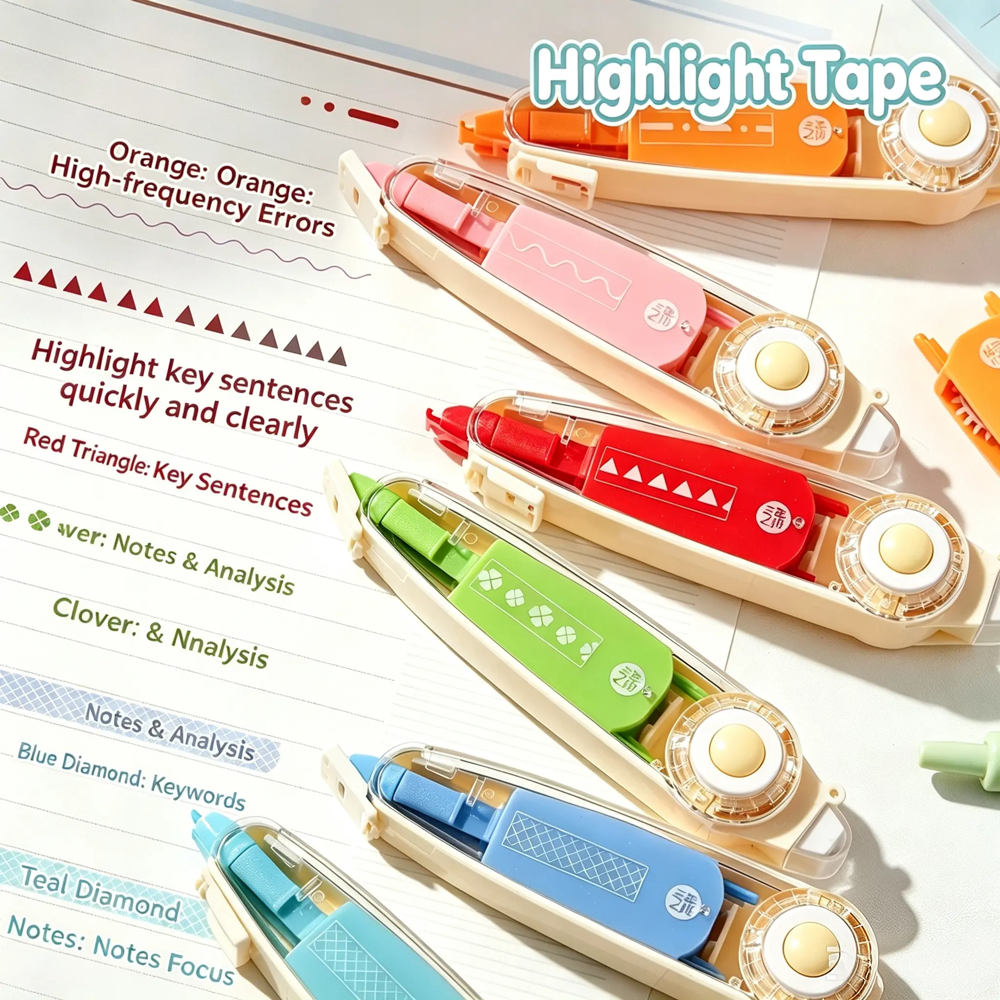 EpenGo Push-Pull Erasable Retractable Highlighter - Office Writing Tool, 3 Marking Units, 3 Refill Cartridges, ABS Plastic, Cordless, Cute Patterns for School Supplies, Exam Notes