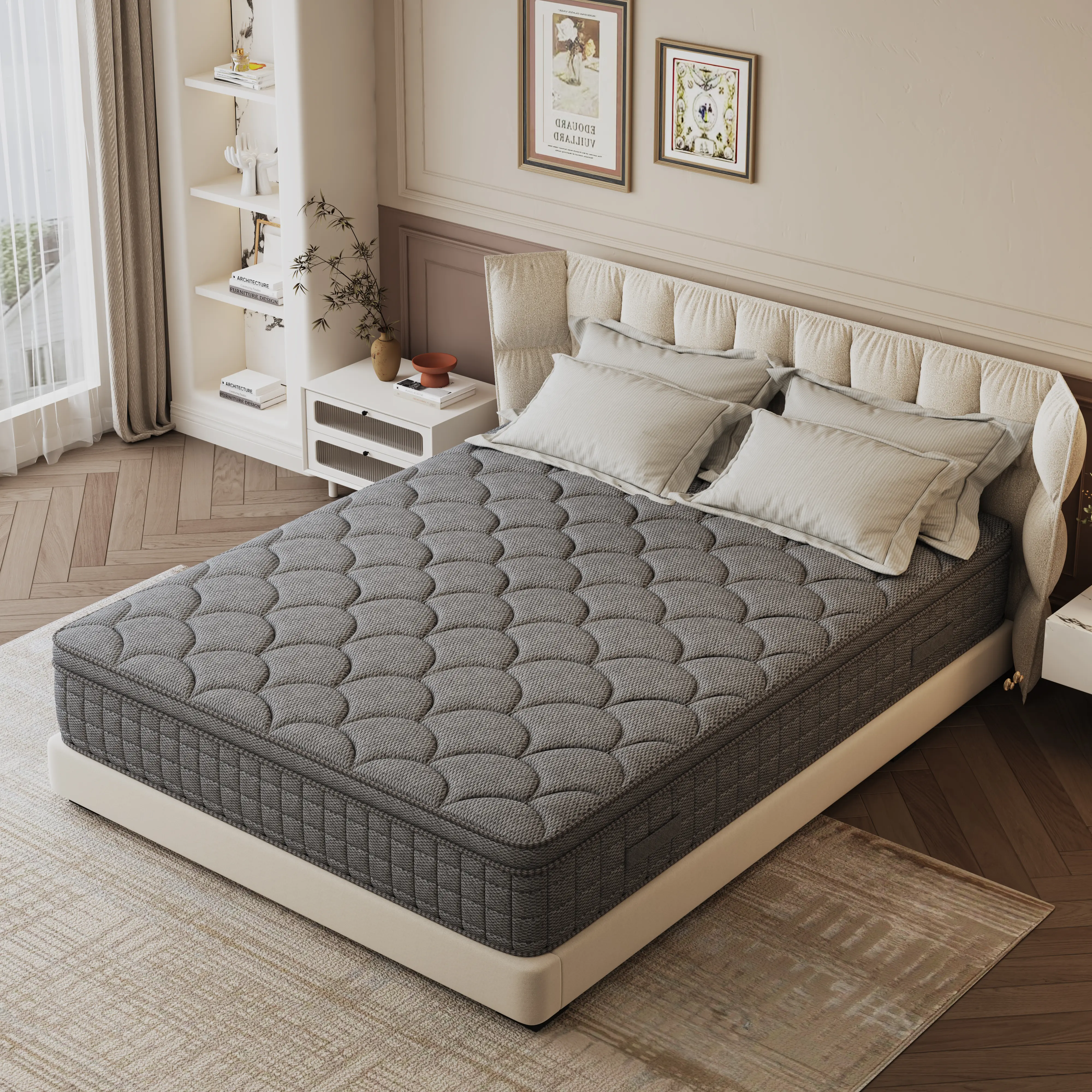 Independence Day Sale | 12 Inch Gray Twin/Full/Queen/King Boxed Memory Foam Hybrid Mattress | Medium Firm Soft & Comfortable | Modern Aesthetic Bedroom Design | Sweet Night Sleep