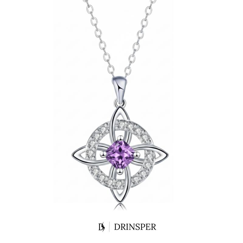 Drinsper Witches Knot Pendant Necklace for Women Girls Birthstone By Month Zirconia Hecate Dark Goddess of Witched Celtic Knot Design Tetragrammaton Collar De Amuleto De Protecion Pendientes Wiccan Pagan Fashion Jewelry Accessory Chrismas Gift for Mom